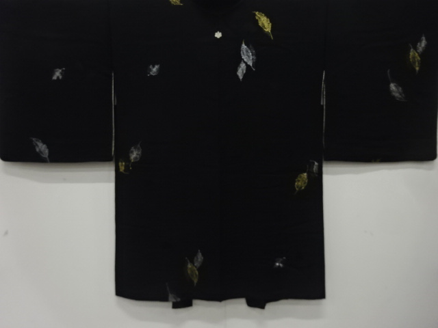 大正ロマン　漆　木の葉模様織出し　一ツ紋羽織